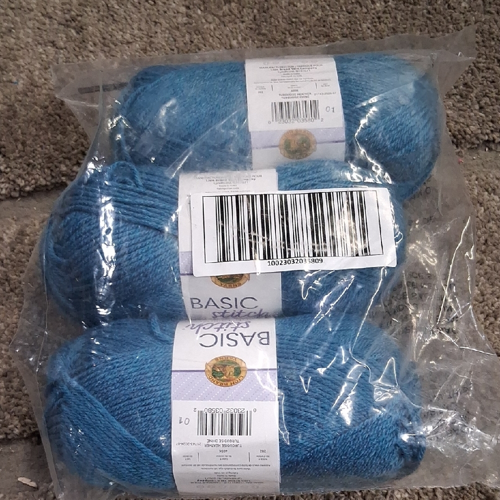 NWT 3 Pack Lion Brand Yarn Basic Stitch Anti Pilling Turquoise Heather